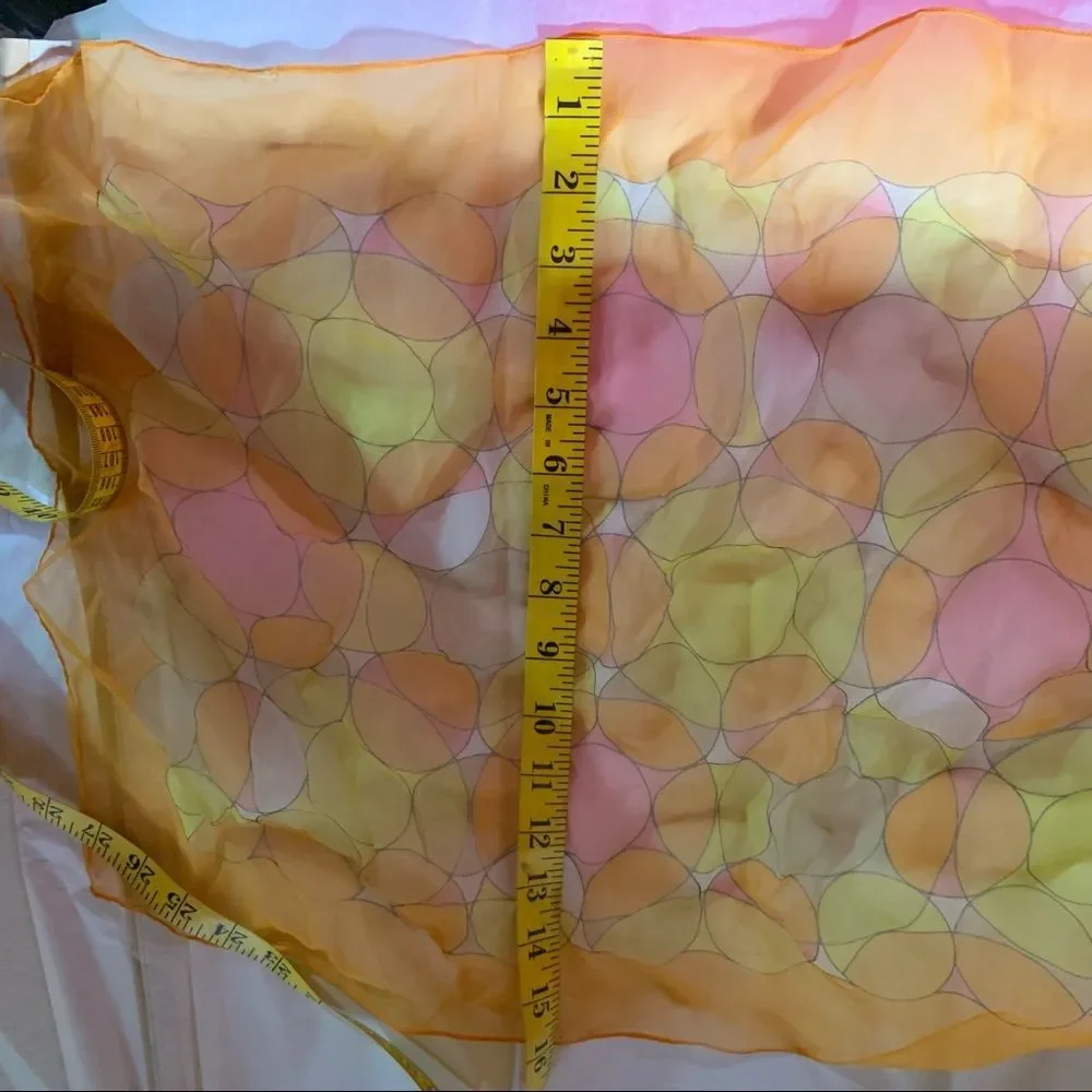 Yellow pink Polka Dot Scarf Hair Wrap Circles Retro - Picture 4 of 5